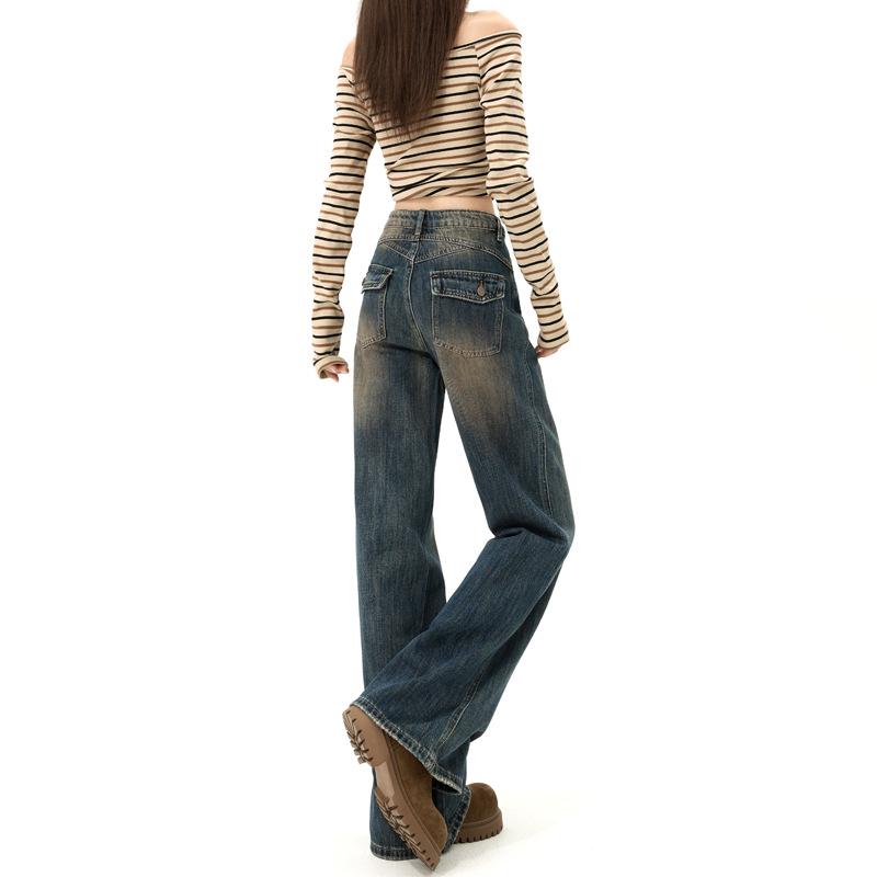 

Women s Retro High-Waisted Wide-Leg Flare Jeans - Autumn/Winter Loose Fit X-Large