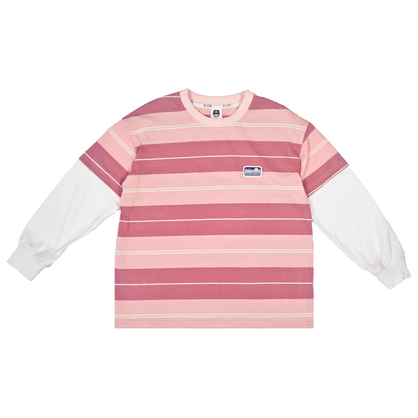 

Japanese-Style Children s Striped Cotton T-Shirt, Mountain Design, Boys Long-Sleeve, Fake Two-Piece, 2025 Autumn Collection. 100 cm рожевий