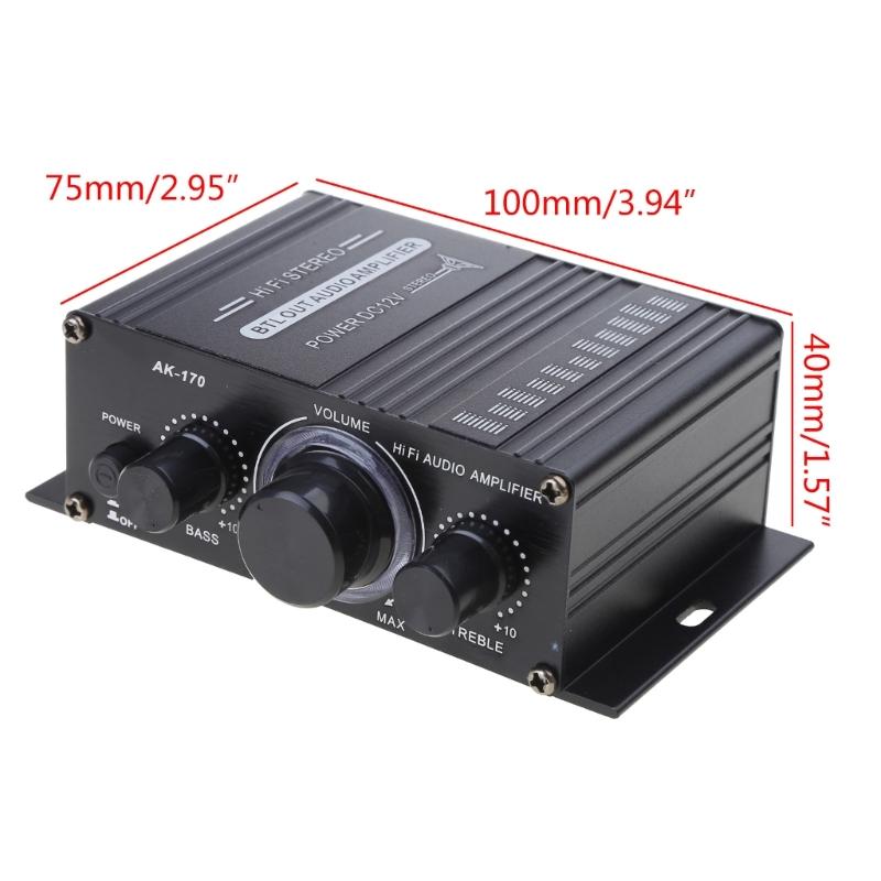 HiFi-Leistungsverstärker für AK 170 mit blauer LED-Beleuchtung, geeignet für Auto, Zuhause, Club, Party, Musik, DIY, kabelloser Stereo-Musik-Autolautsprecher