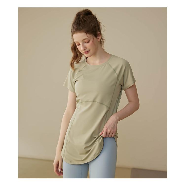 Sommer Modisch Einfarbig Rundhals Damen Slim Fit Lauf-T-Shirt Yoga Lang Geschnitten Hüftbedeckendes Workout-Top