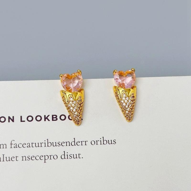 Design High-End Ice Cream Love Zircon Stud Earrings Trendy Earrings