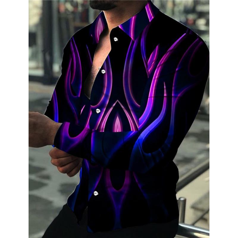 Men's Shirts Patterned Shirts Flame Cuffed 3D Printing Daily Holiday Long Sleeve 3D Printed Buttons Clothing