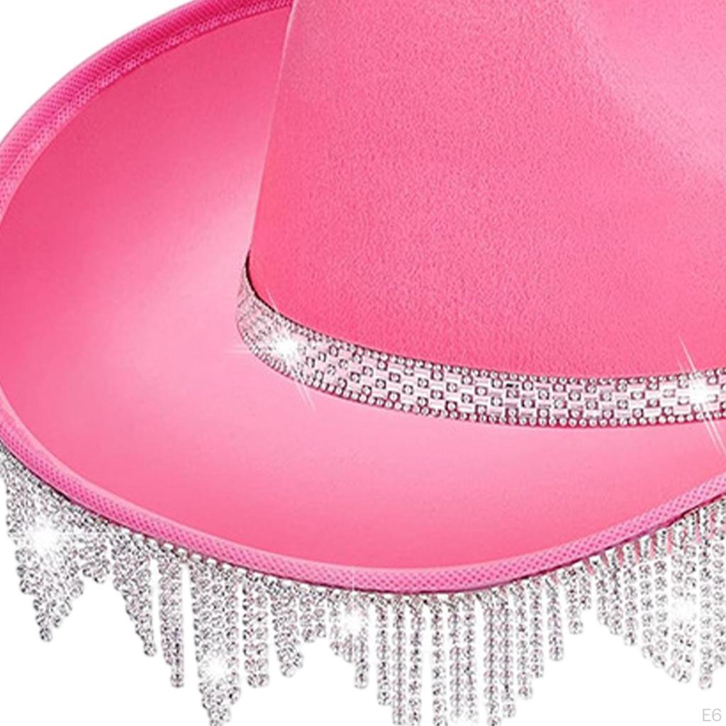 Rhinestes Tassels Cowboy Hat Jazz Cap Wide Cowgirl for Masquerade Fancy Dress Carnivals