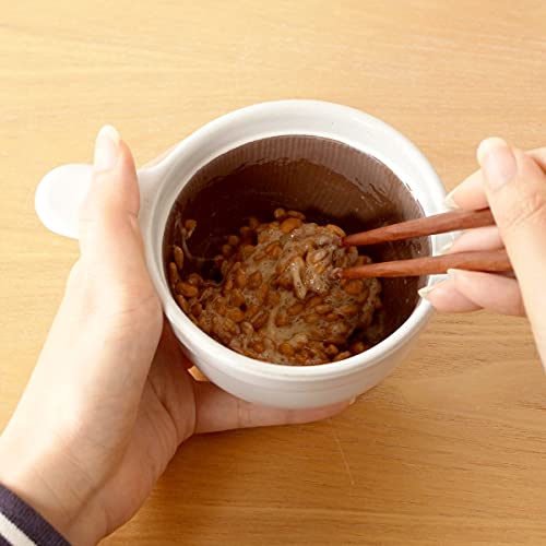 Kamoshika Tool Shop Natto Bowl (Regular Size) with Stirring Stick, Bamboo, Small Bowl, Banko Ware, Made In Japan (White)