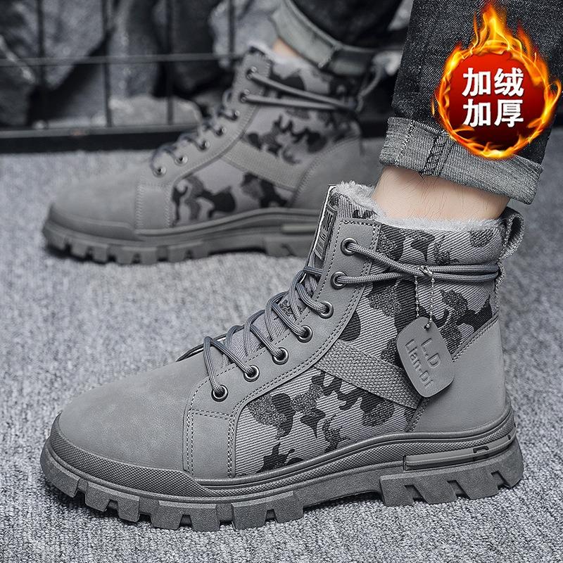 

Winter new velvet warm Martin boots men s high-top thick-soled tooling boots trendy men s shoes 46