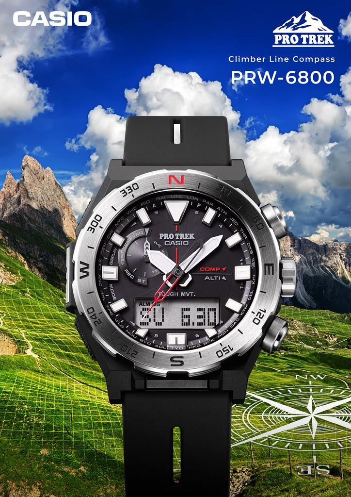 Casio Pro Trek Climber Line Compass Solar Watch Black Radio-Controlled PRW-6800Y-3JF Men's