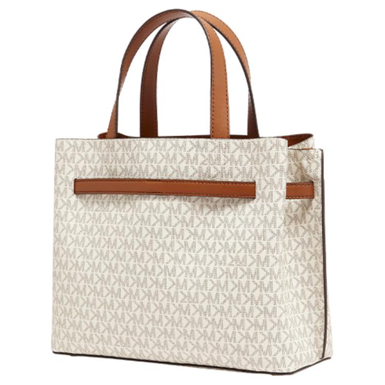 New MICHAEL KORS Emilia Artificial Leather Crossbody Bag, Handbag Large Women's Vanilla White & Acorn Brown 35F0GU5S3B-150