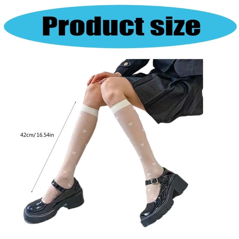 Sweet Heart Calf Socks Thin Sheer Silk StockingsLightweight Breathable Knee Highs Socks Student Girls Middle Tube Socks