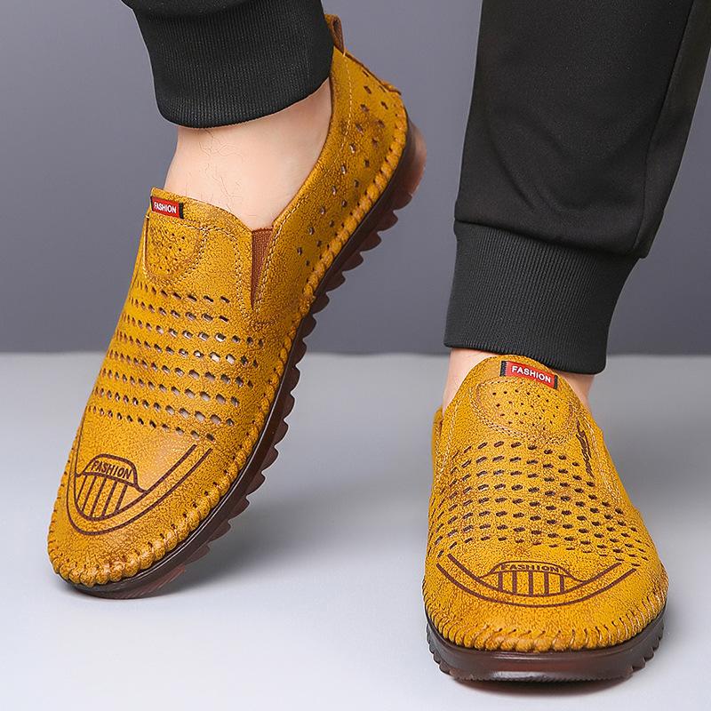 Herren-Fahrschuhe weiches Leder Mützen-Schuhe Herren-Freizeitschuhe große Größe Herrenschuhe weiche Sohle rutschfest Lochsandalen