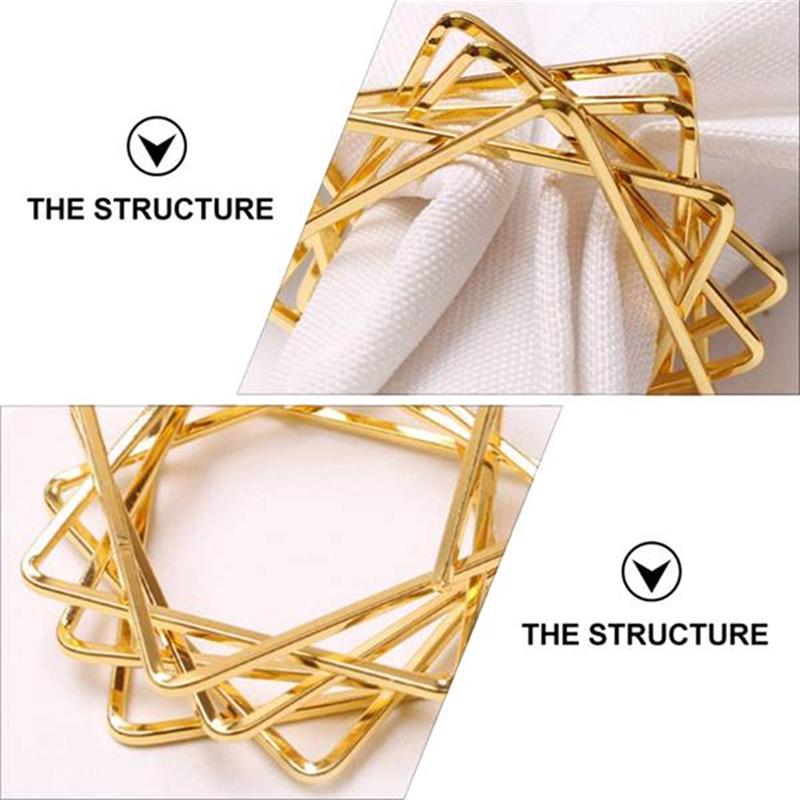 A84X-12Pcs Polygon Star Design Napkin Rings Star Napkin Buckle Metal Napkin Holders For Wedding Birthday Party Decorations Golde