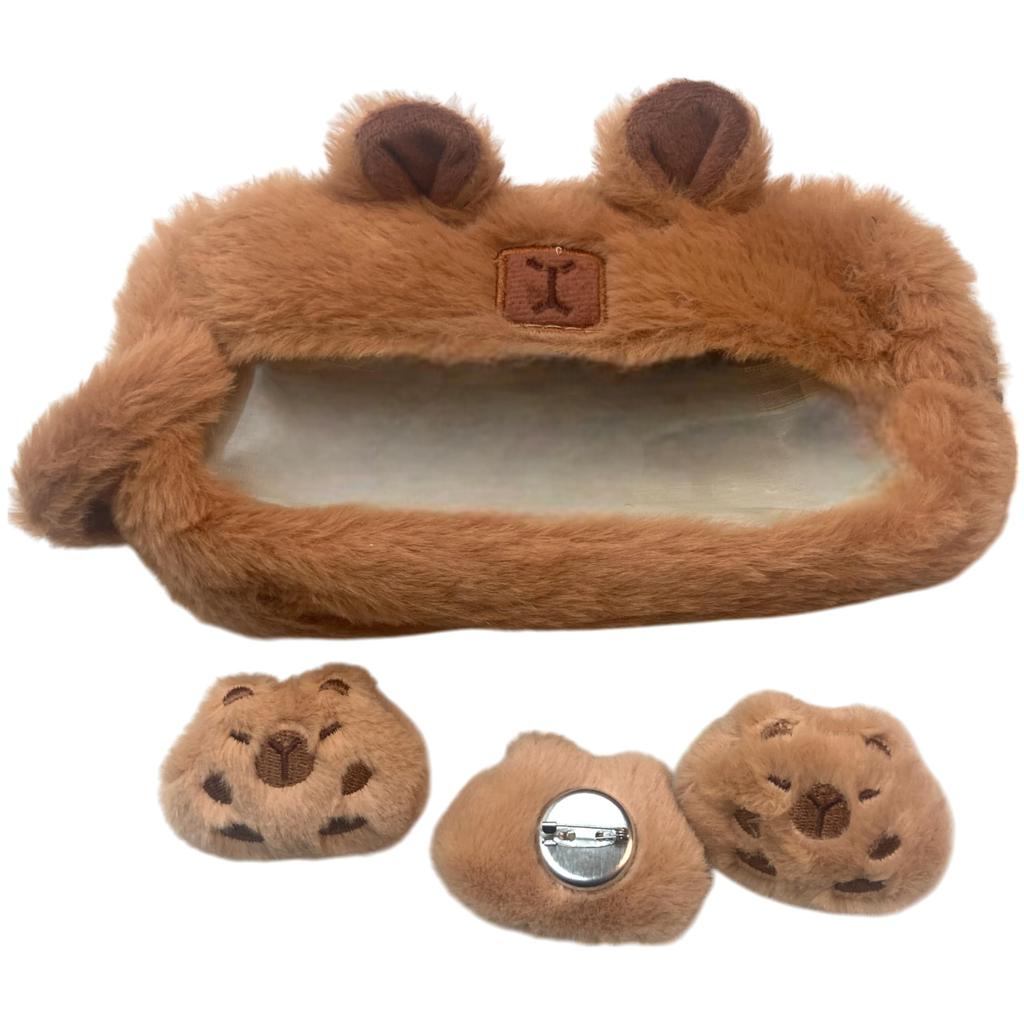 Capybara Oshigoto Pen Case with 3 Plush Pencil Clear Plush Pen Stationery Small Item Zipper Pouch Badges, Case, Animal, Pocket, Pouch, Pouch, Cute,