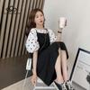 Summer New Style Gentle Elegant Retro Strand Skirt Two-piece Set Polo Point Short-sleeved Top Solid Color Strand Skirt Two-piece Set