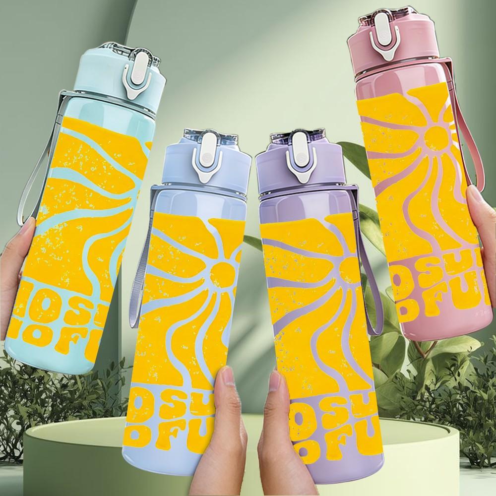 1PC No Fun No Sun Retro Sun Summer Lettering 750ml Color Plastic Sports Water Bottle Leakproof Flip Straw Lid Suitable for Sports Office Home Use