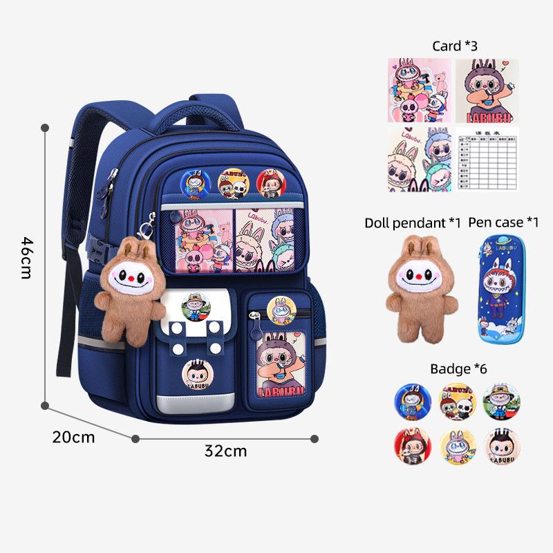 New Cartoon LABUBU Schoolbag Lightweight Burden-reduced Ridge Protection and Large-capacity Children's Schoolbag Backpack for Grades 1-6