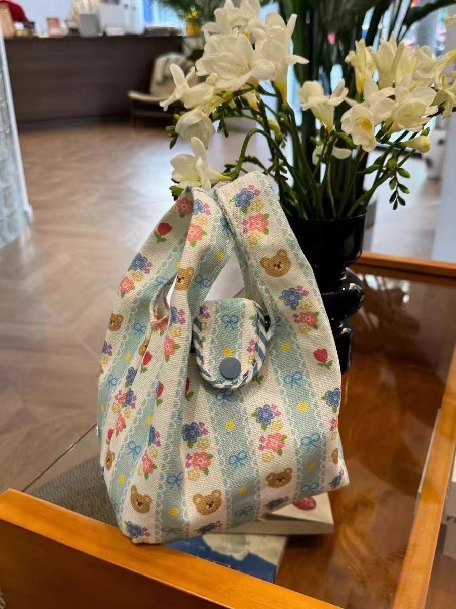 

Сумка для ланч-бокса Сумка-тоут для бенто Студент с едой Милый маленький свежий офисный работник с сумкой для еды Холщовая сумка для переноски в руке Женская