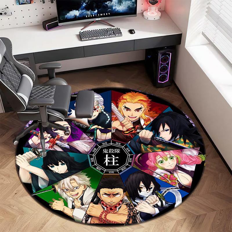Classic Japanese-style Cartoon Demon Slayer Round Rug, Home Soft Decorative Anti-slip Yoga Mat and Chair Mat, Outdoor Floor Mat Carpet K13