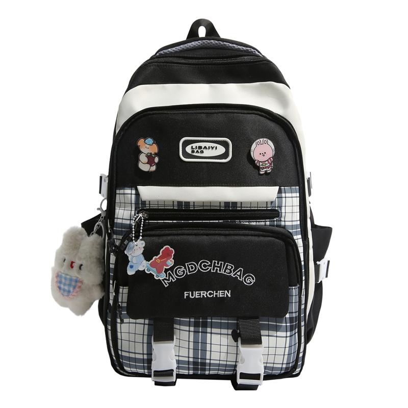 Plaid Color Block Student Schoolbag College Style Multi-compartment Backpack