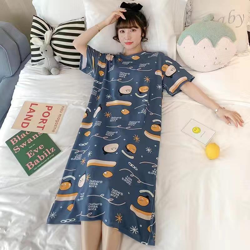 Girls' Summer, Spring and Autumn Short-sleeved Home Wear with Cute Cartoon Designs and Loose Style Pajamas and Nightgowns