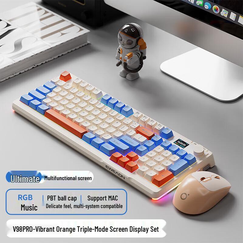 EWEADN V98Pro Tri-Mode Wireless Keyboard & Mouse Set with Screen