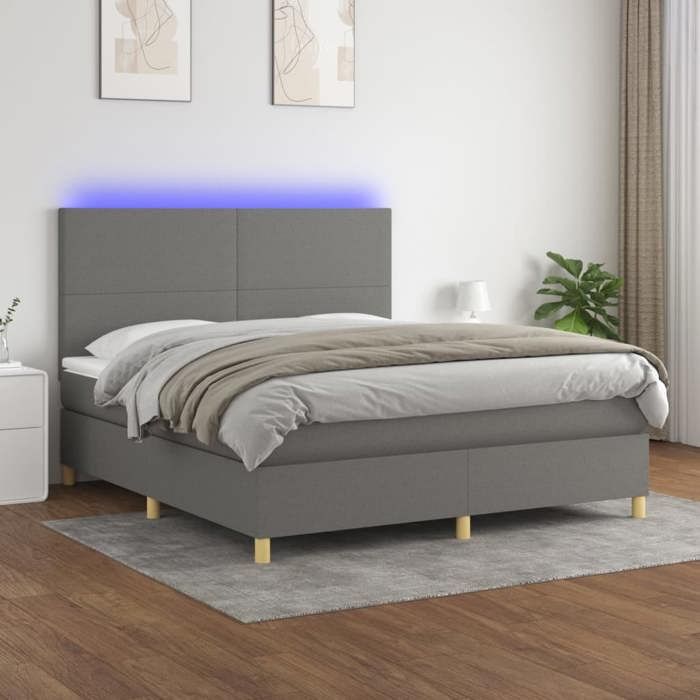 VidaXL Slatted Bed Base with Mattress and LED, Upholstered Bed, Double Bed, Adult Bed for Interior Bedroom, 3135294