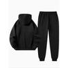 Autumn and Winter Men's Thick Wool Hooded Sweatshirt and Sports Pants Set, Made of Polyester Fabric, Featuring Bee Letter Pattern Printing Set