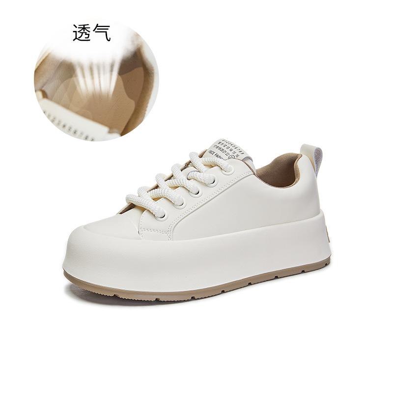 Leather Little White Shoes Women's 2025 Spring New Women's Thick-soled Muffin Shoes Casual Versatile Board Shoes Women's Flat-soled Women's Shoes