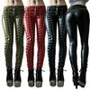 Women Gothic Punk Leather Trousers Solid Color Bandage Skinny Party Night Club Leather Pants