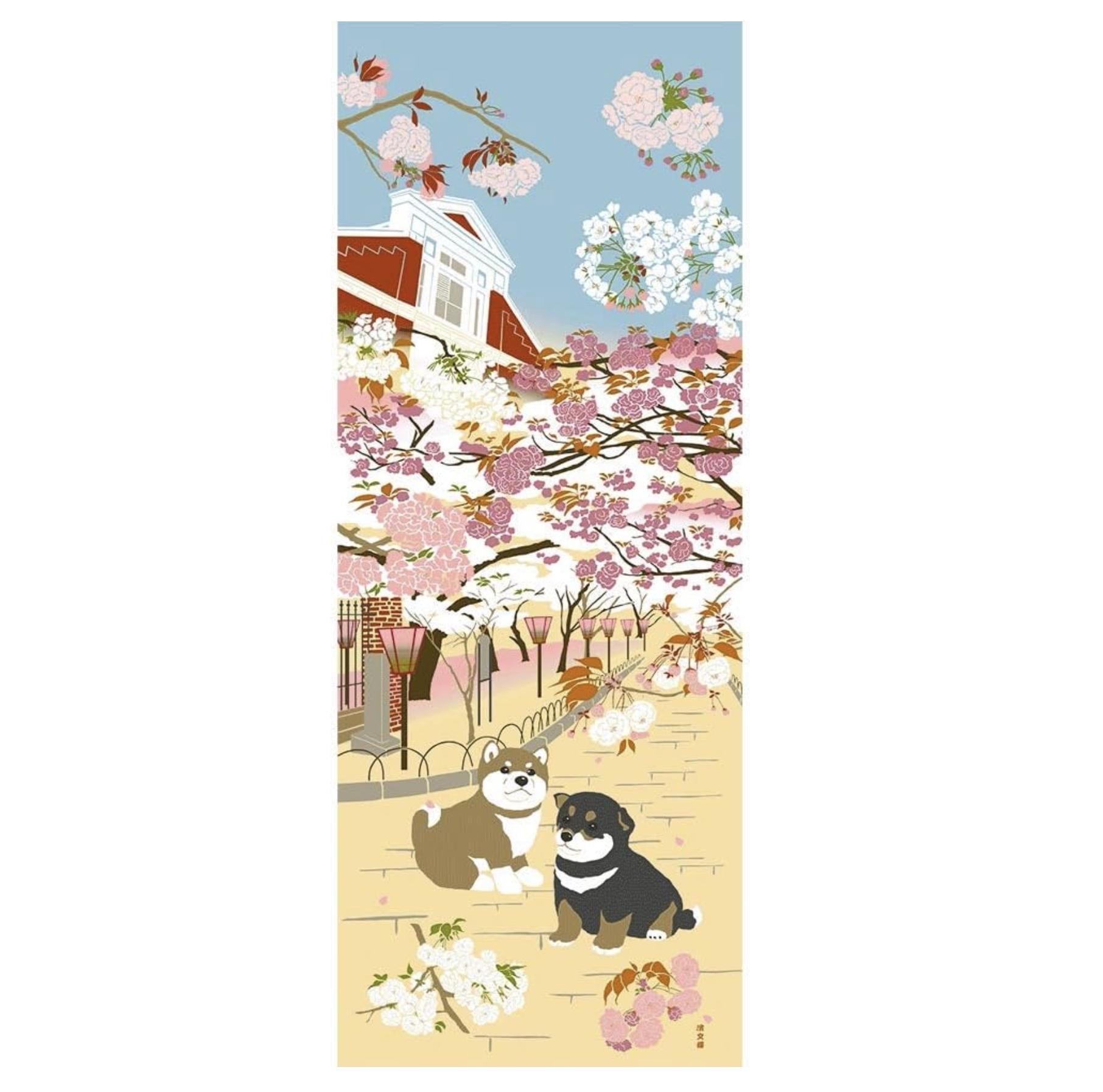 

HAMAMONYO Picture Tenugui Tapestry Osaka Mint Bureau Cherry Blossom M білий