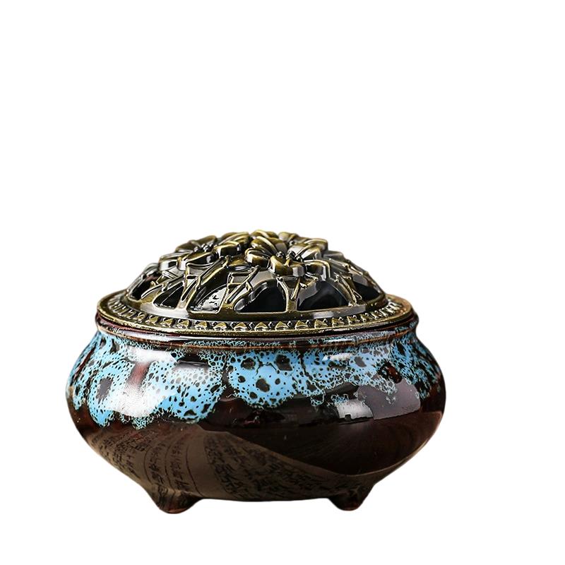 Ice Crack Coil Incense Burner with Fire Cotton Pad 4 Hours Ceramics Incense Cone Censers for Home Decor Ornaments Simple Ashtray 7