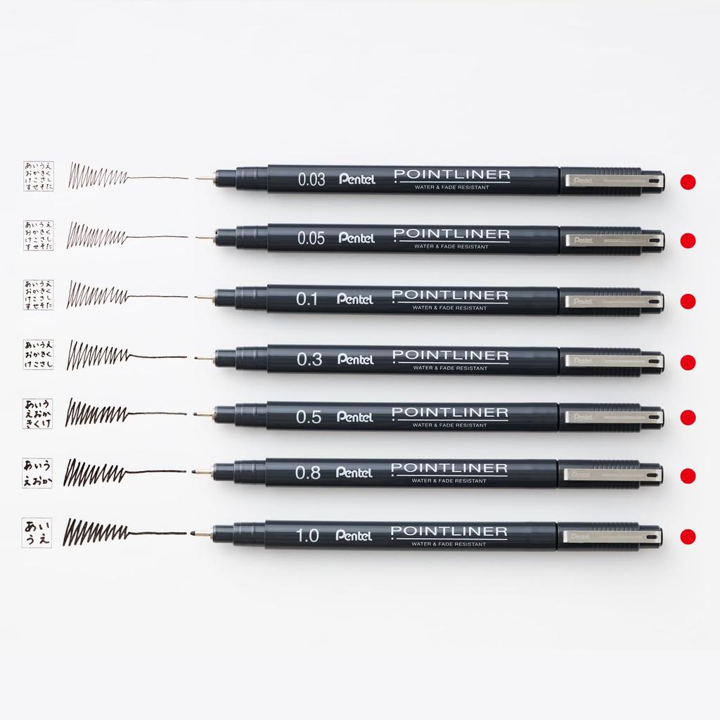 PENTEL Milli Point Set of 7 Line Water-Based Pen, Pen, Liner, Widths, Black, S20P-7STA