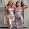 2024 Summer Women's Silver Mesh Bodycon Dress - Spaghetti Strap, Sexy, See-Through, Nightclub Fashion