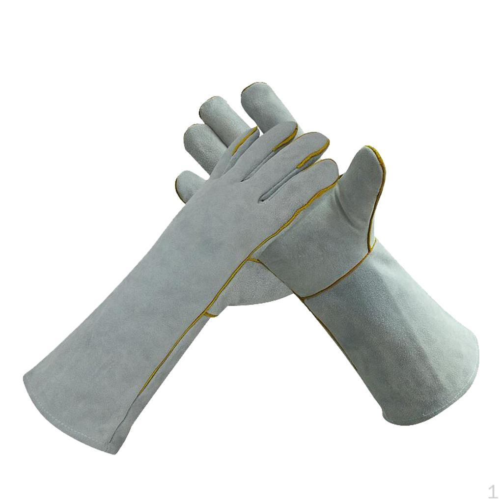 Heat Resistant Leather Welding Work Gloves Size 40cm Length Gray