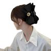 Large Distressed Black Flower Bow Claw Clip - High-End French Hair Accessory for Women