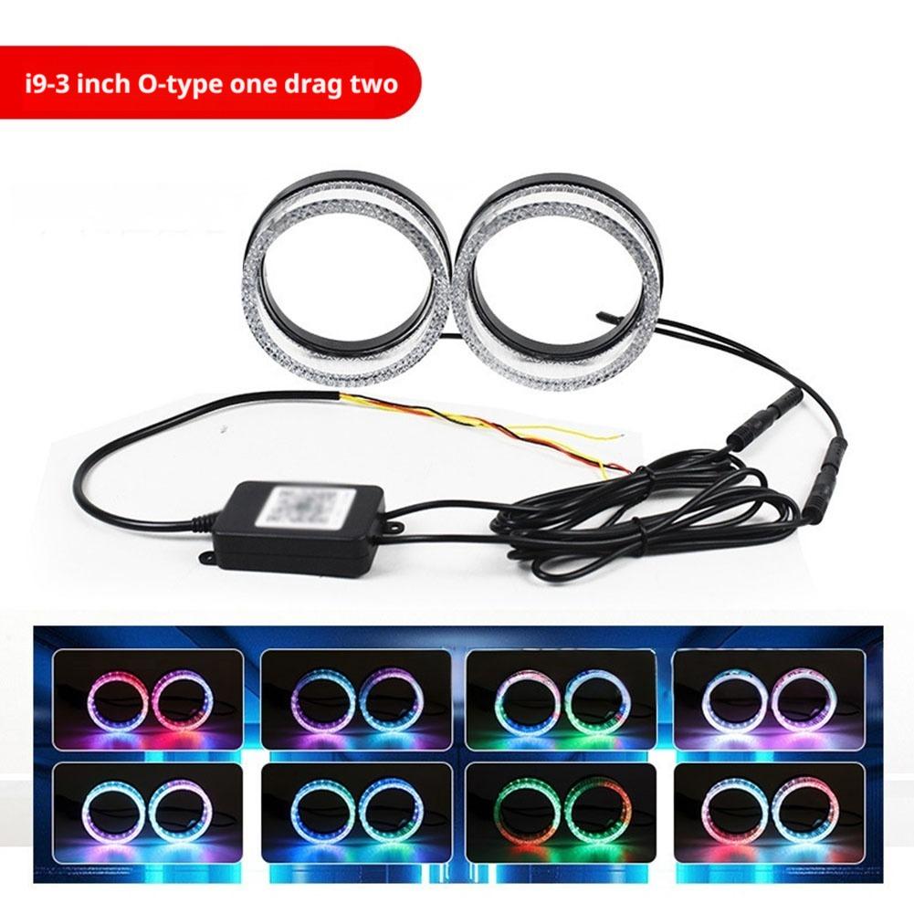 2PCS 2.5" 3" LED Angel Eyes Shrouds 5D Crystal DRL Covers With Scan Function Adjust Brightness App control Car Accessories