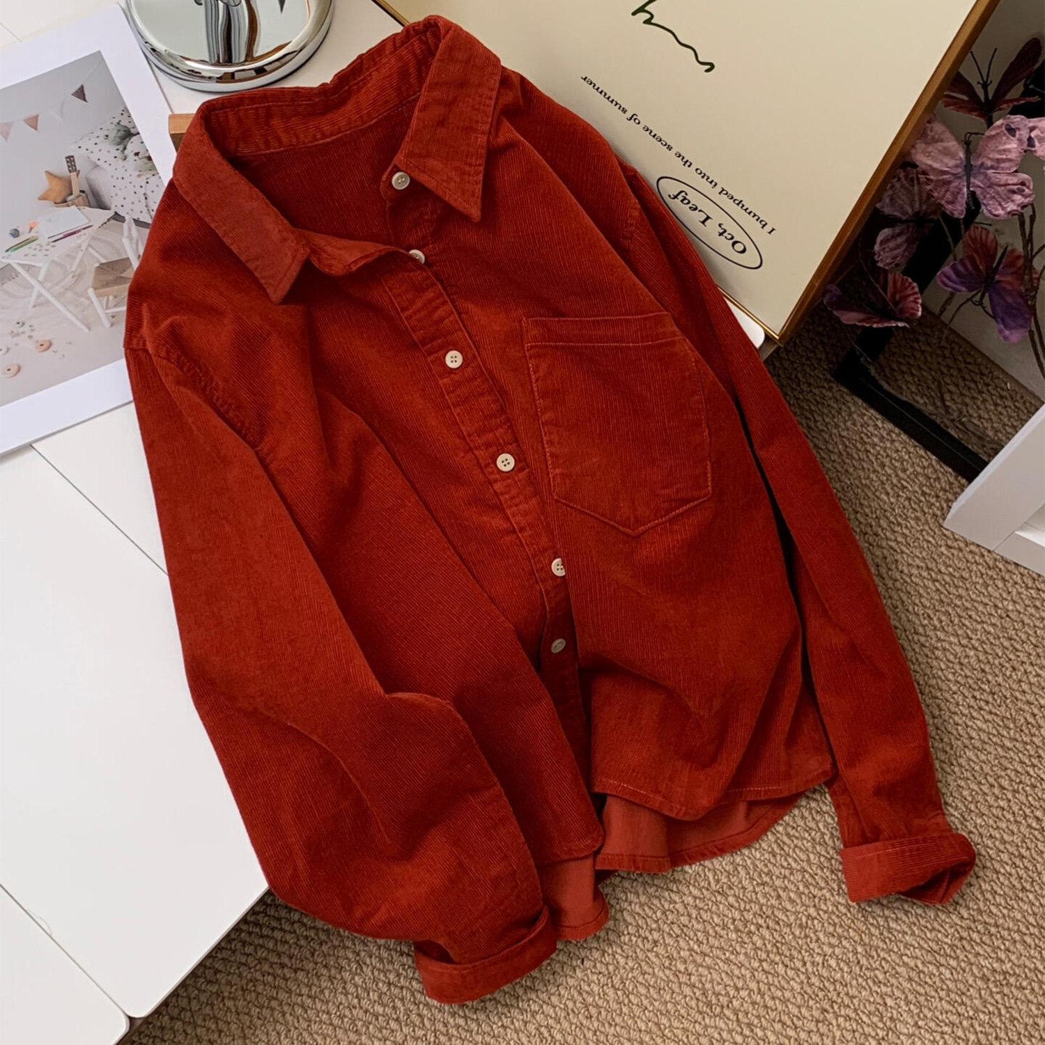 Женская художественная ретро вельветовая рубашка с длинным рукавом - Осенняя коллекция 2025 L красный