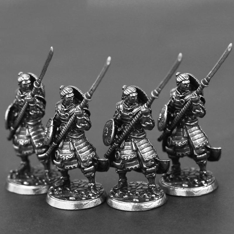 White Copper Japanese Shogunate Samurai Figurines Miniatures Vintage Metal Soldiers Model Statue Desktop Toy Ornament Decoration