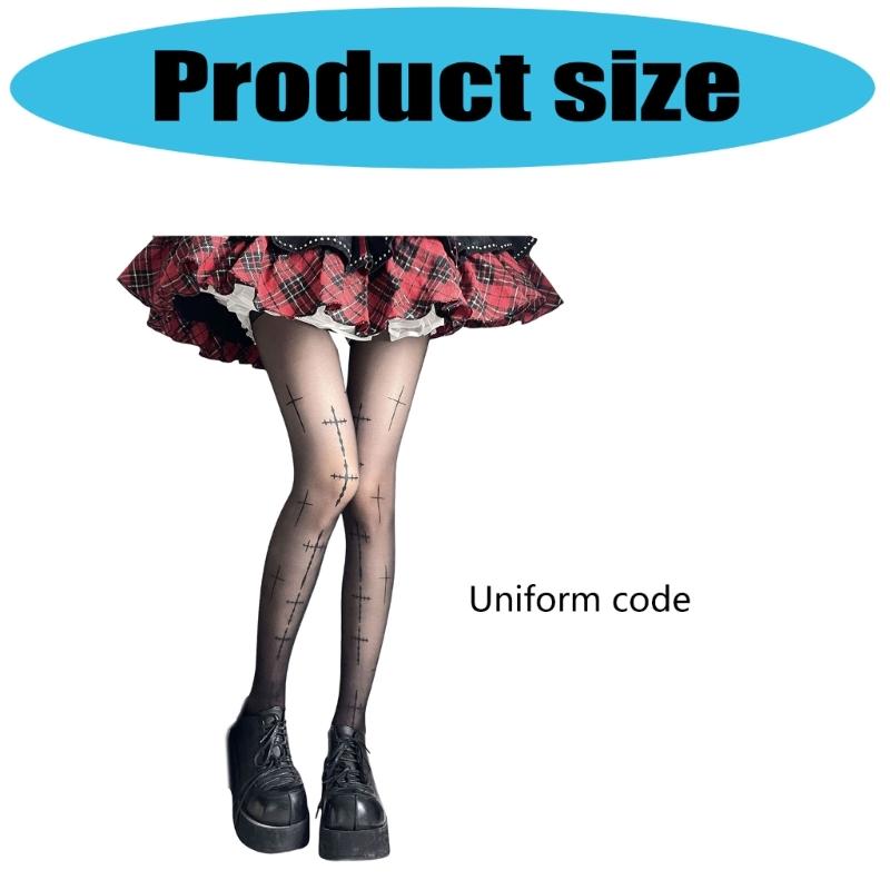 Gothic Style Mesh Tights With Edgy Crosses Motif Breathable Nylon For Women