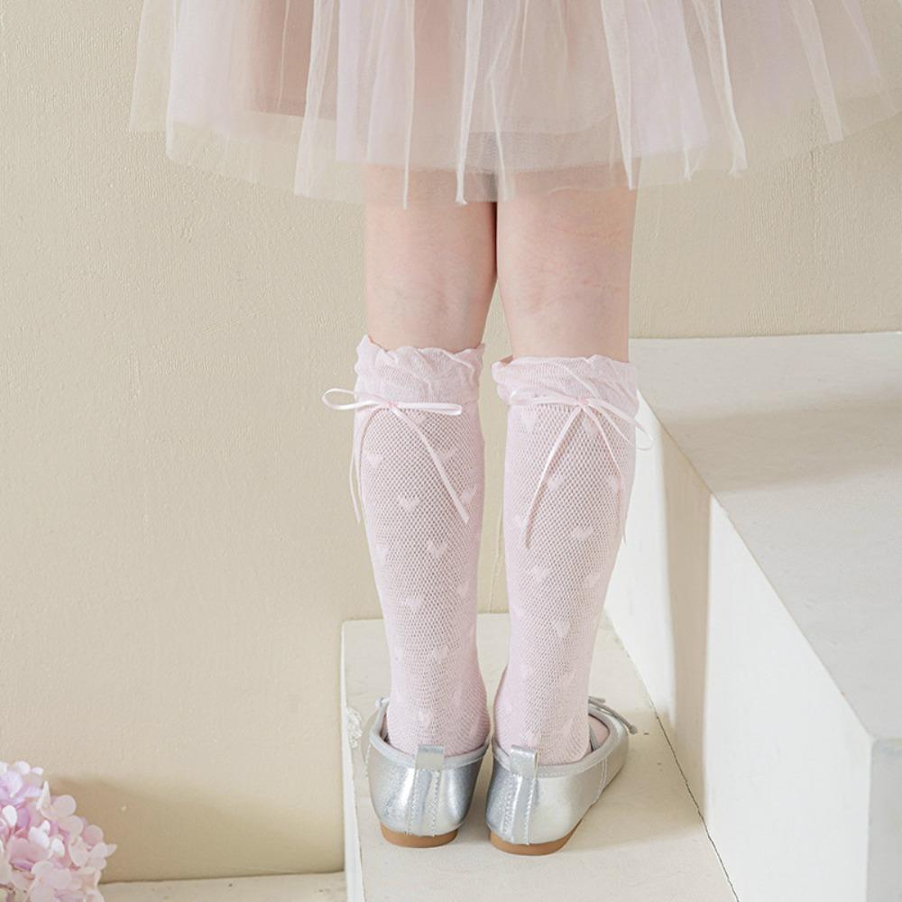 

Princess Lolita Lace Stockings Ribbon Bow Balletcore Socks Cute Children Mid-Tube Hosiery Kids розовый