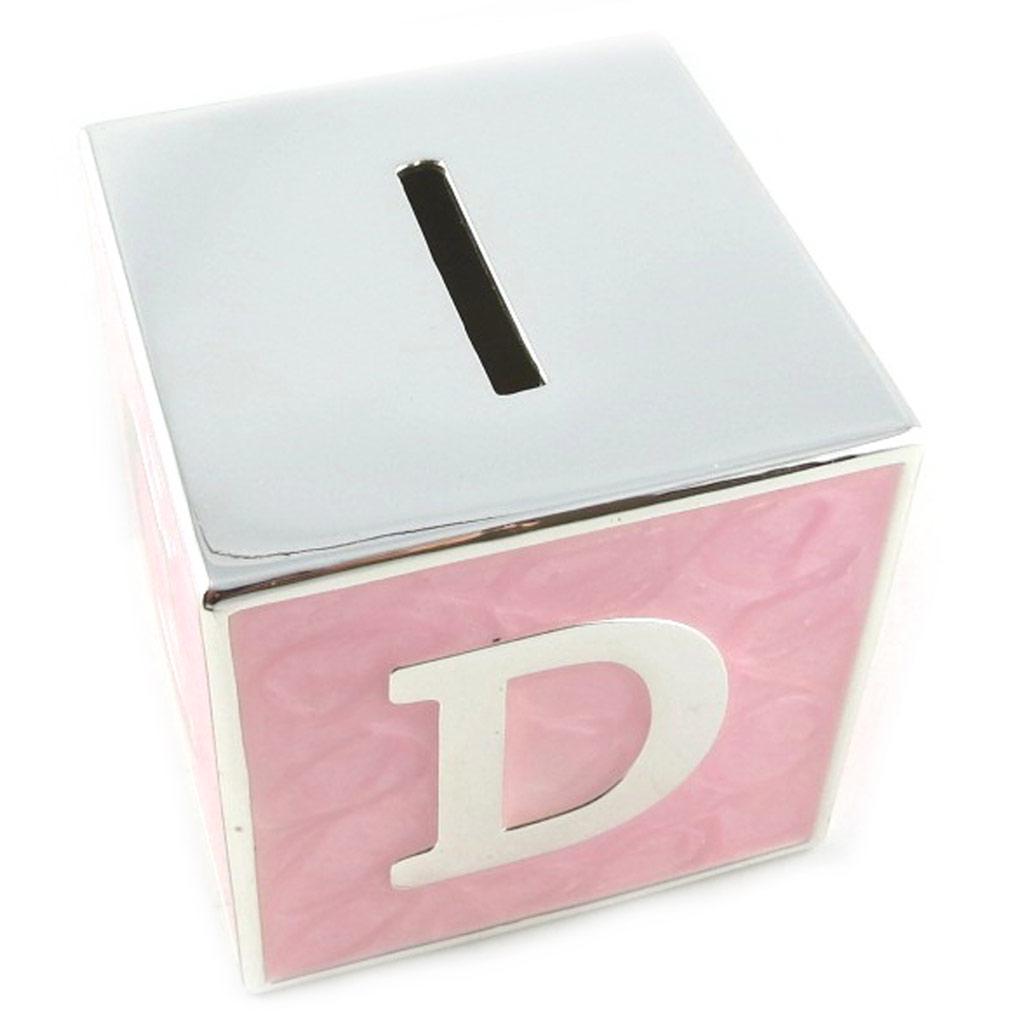 Les Trésors De Lily [L1977] - Silver Pink 'Alphabet' Metal Piggy Bank - 65x65x65 Mm