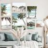 Spiaggia tropicale oceano palma foglie di banano poster su tela vacanza chalet scale stampa immagine estate paesaggio marino casa pittura