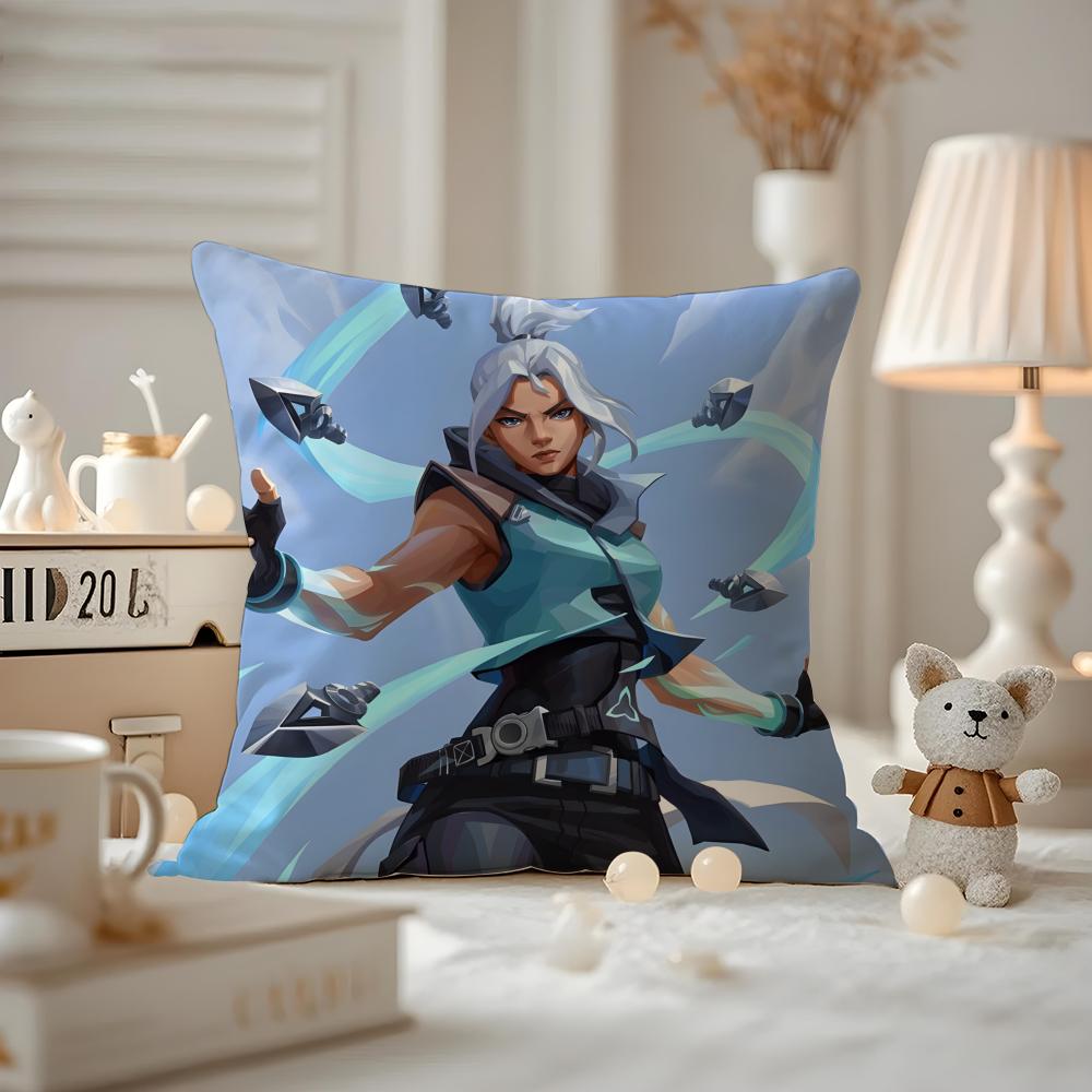 HOT Game VVALORANT Cushion Cover Antidustmite Pillowcase Invisible Zipper Silky Short Plush Sofa Cushion Cover