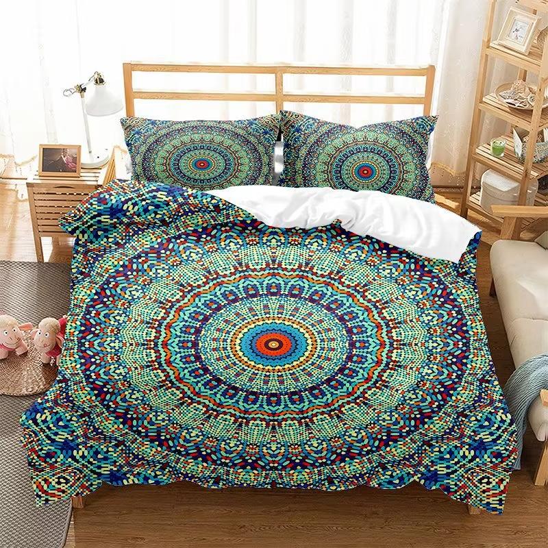Psykedelisk Mandala Påslakan Bohemia 3D Blommig Sängkläder Set Mikrofiber Abstrakt Geometrisk Täcktäck Cover För Barn Vuxen Dekor