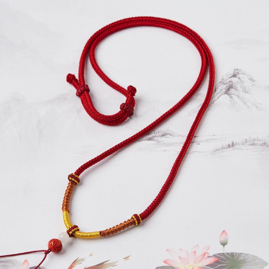 Hand-woven Jade Pendant Lanyard Necklace - Adjustable Unisex Rope