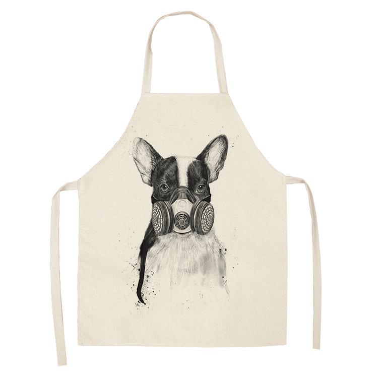 1 Pcs Cotton Linen BullDog Dog Print Kitchen Aprons Unisex Dinner Party Cooking Bib Funny Pinafore Cleaning Apron