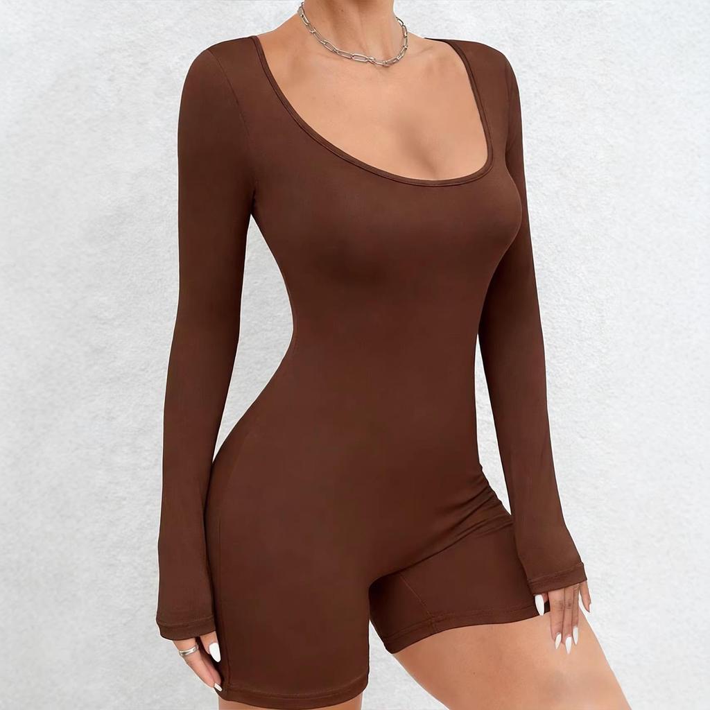 Women's High-End Tummy Control Padded Shapewear Jumpsuit with Long Sleeves