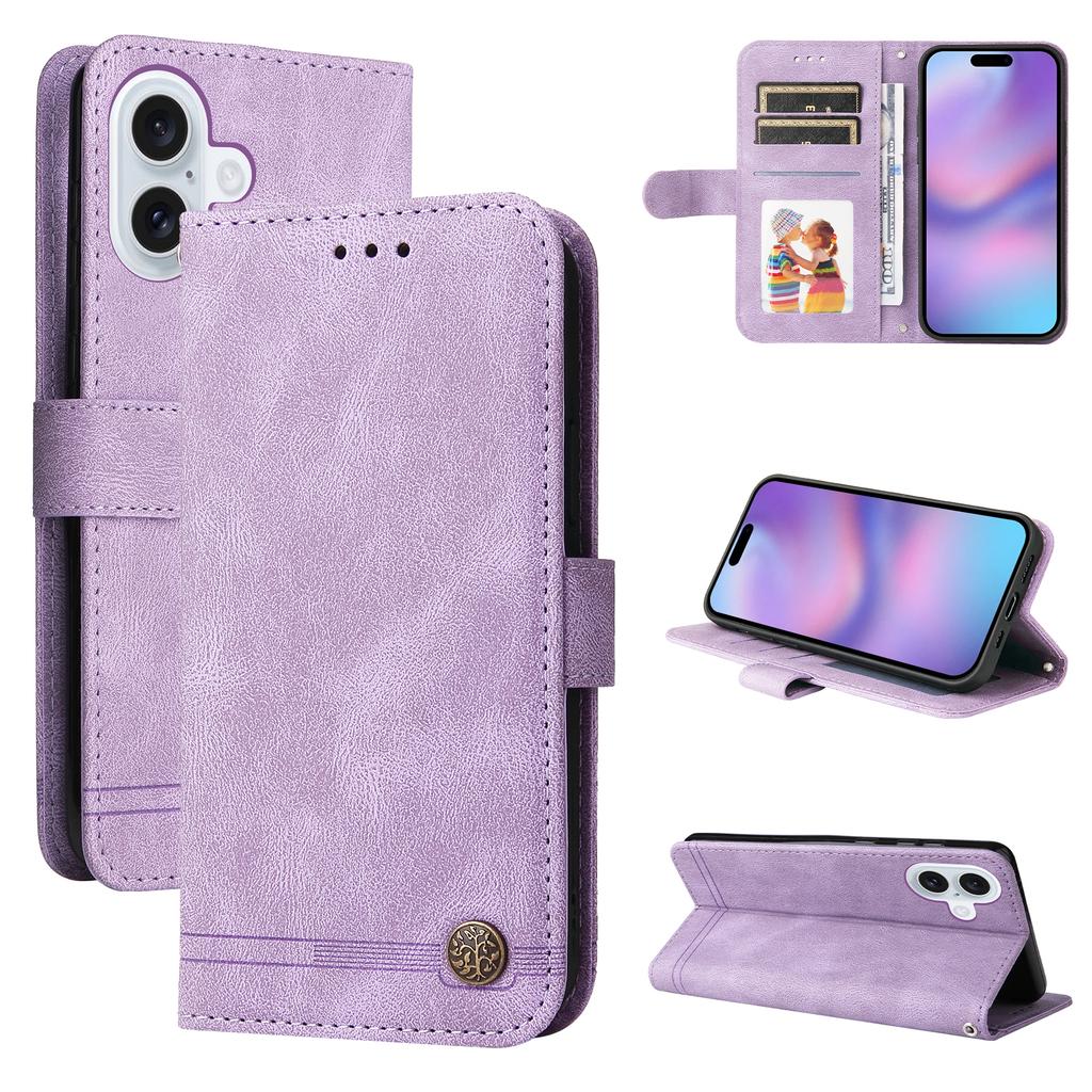 For iPhone 17 Leather Wallet Cases Skin Touch Phone Cover Stand with Strap