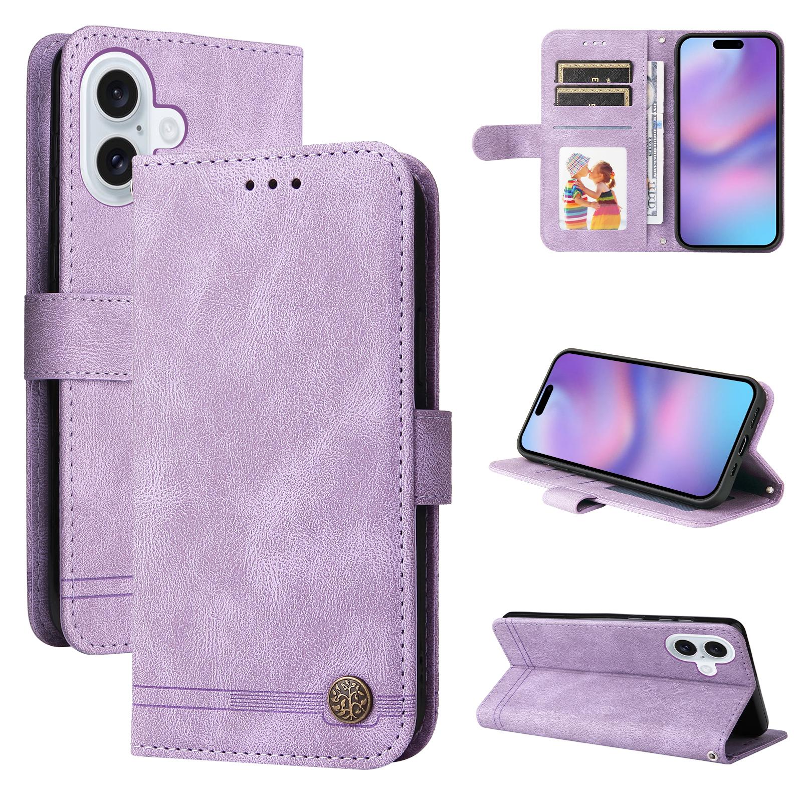 

For iPhone 17 Leather Wallet Cases Skin Touch Phone Cover Stand with Strap Brown