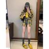 2024 Autumn Women's Versatile Egg Yellow Checkered Patchwork Long Sleeve Jacket
