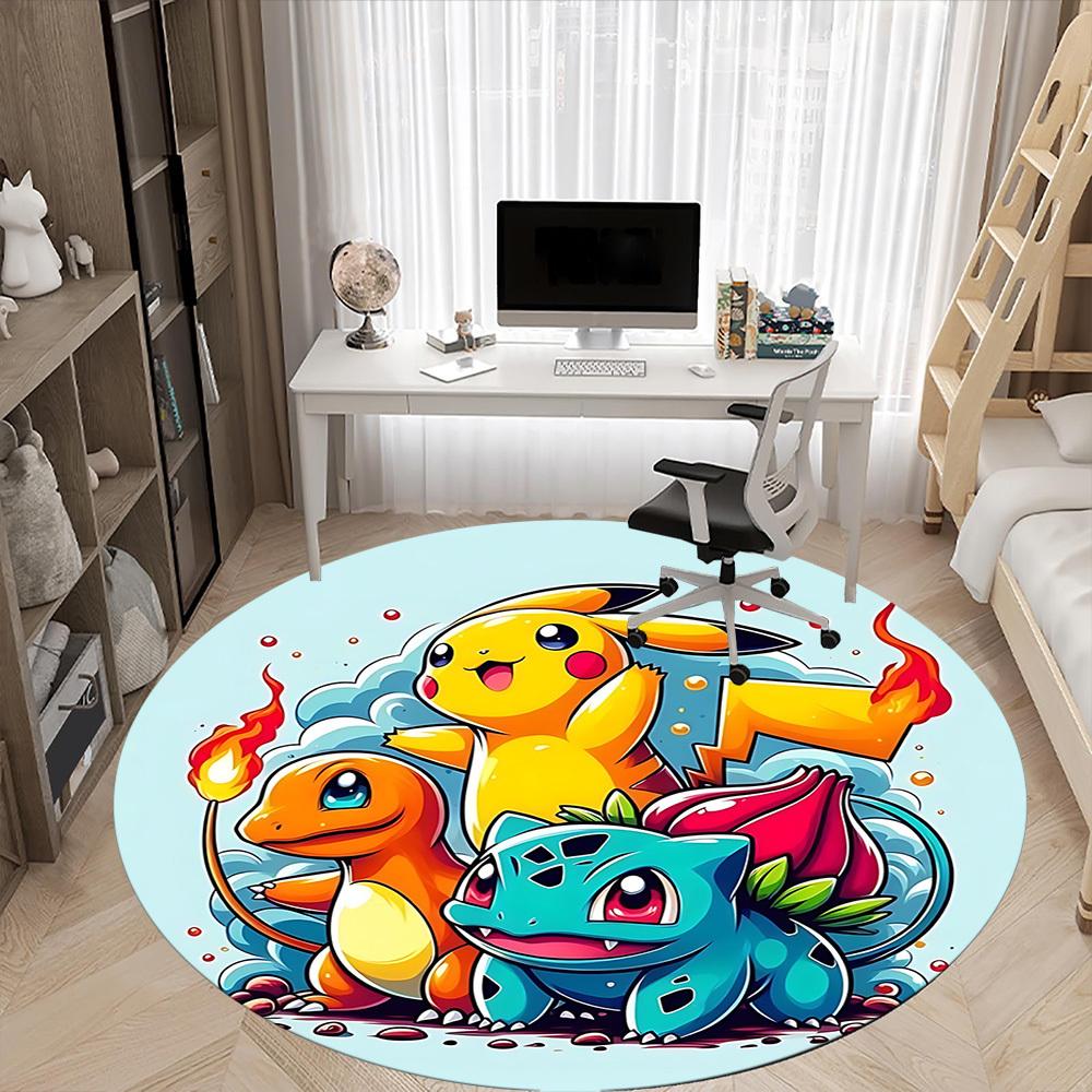 1pc Pikachu Pokemon Characters Office Round Area Rug, Indoor Mat Suitable For Office,Bedroom Living Room Home Decor, Room Deco a09260
