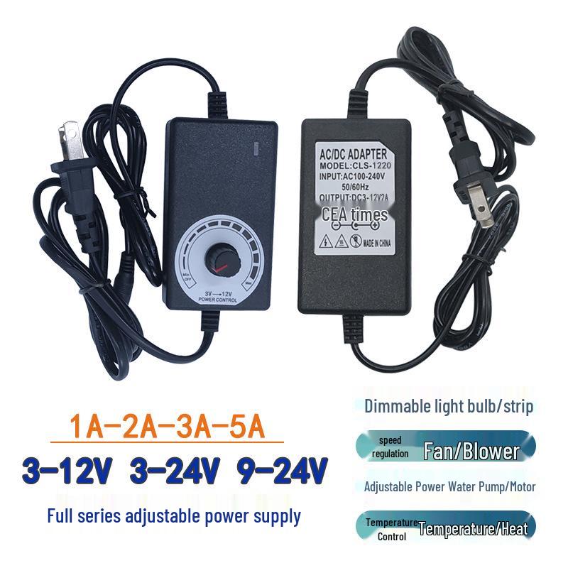 Fonte de Alimentação e Adaptador Ajustáveis: 3-12V 2A/3A, 9-24V 1A para Bomba de Água/Ventoinha/Soprador, 3-24V 2A